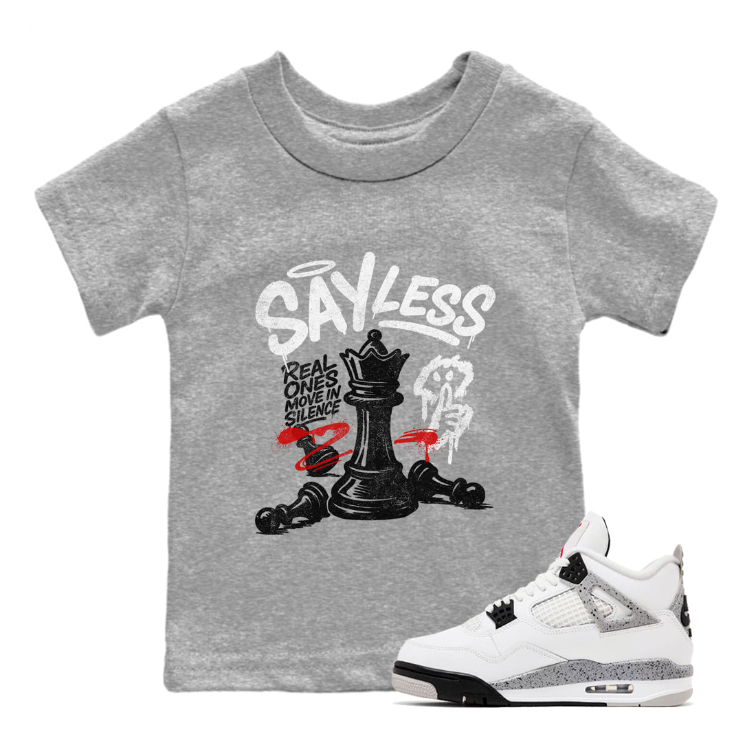 Say Less snkmatch Tees Kids - Air Jordan 4 White Cement