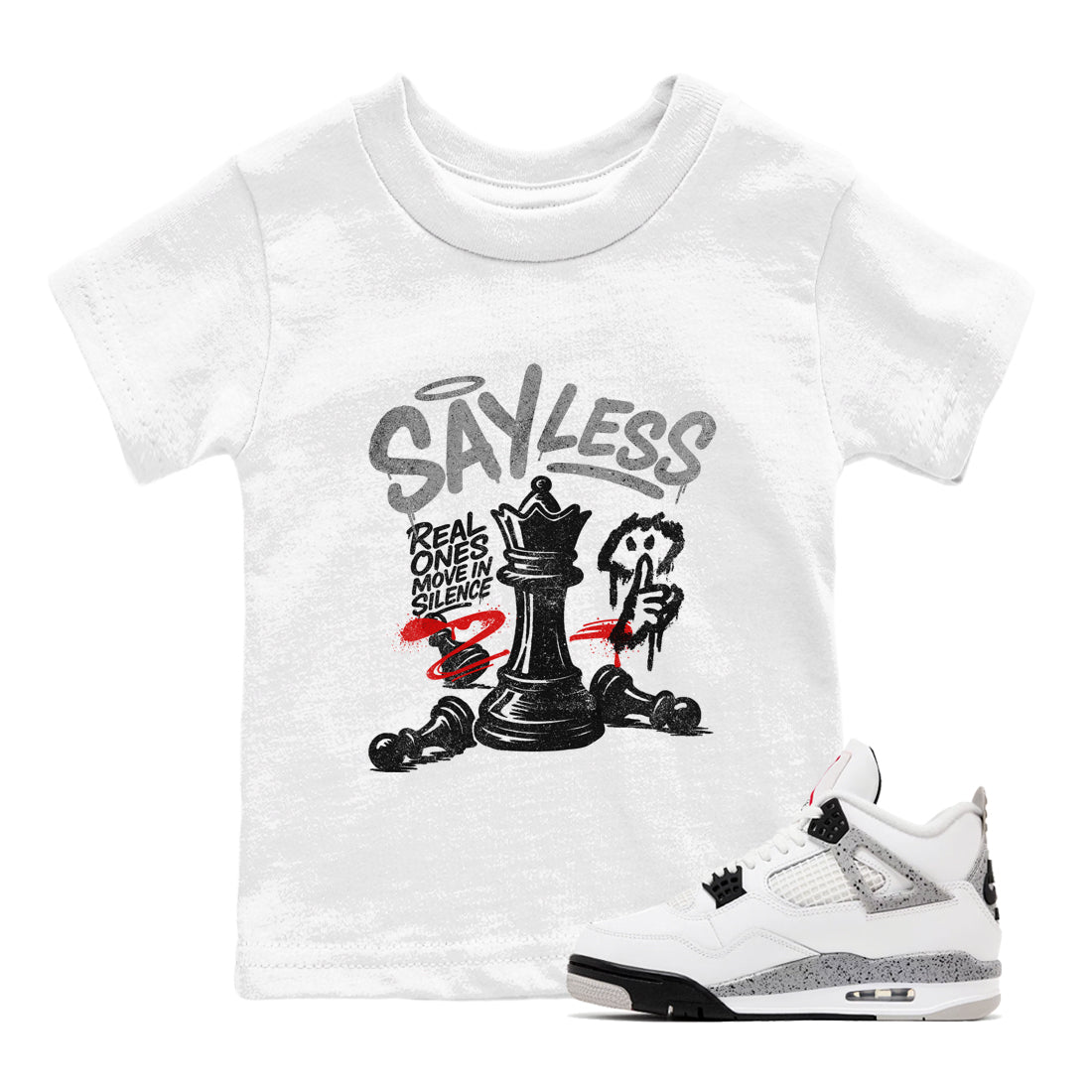 Say Less snkmatch Tees Kids - Air Jordan 4 White Cement