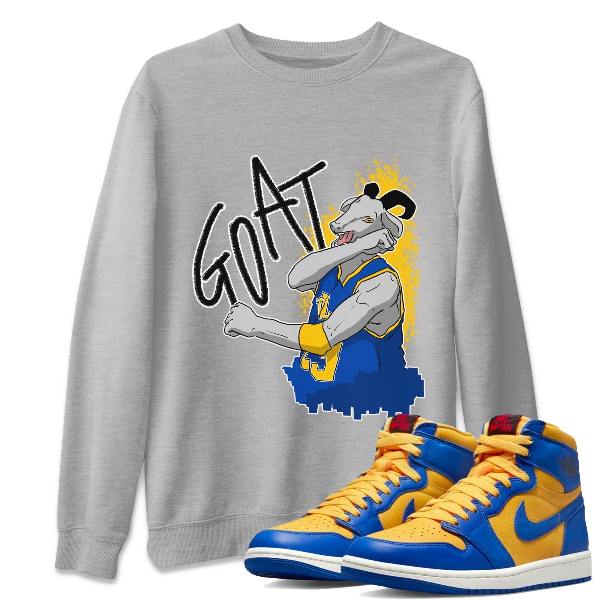 Screaming Goat Unisex Tops - Air Jordan 1 Game Royal Varsity Maize