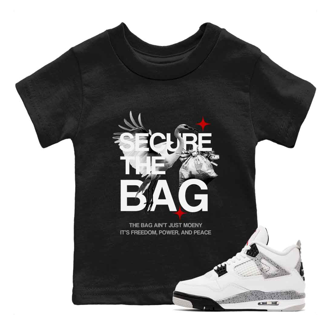 Secure The Bag snkmatch Tees Kids - Air Jordan 4 White Cement