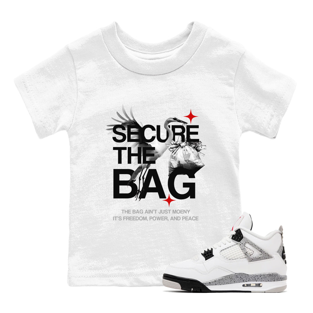 Secure The Bag snkmatch Tees Kids - Air Jordan 4 White Cement