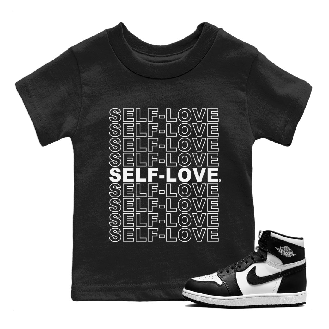 Self Love Kids Tops - Air Jordan 1 Black White