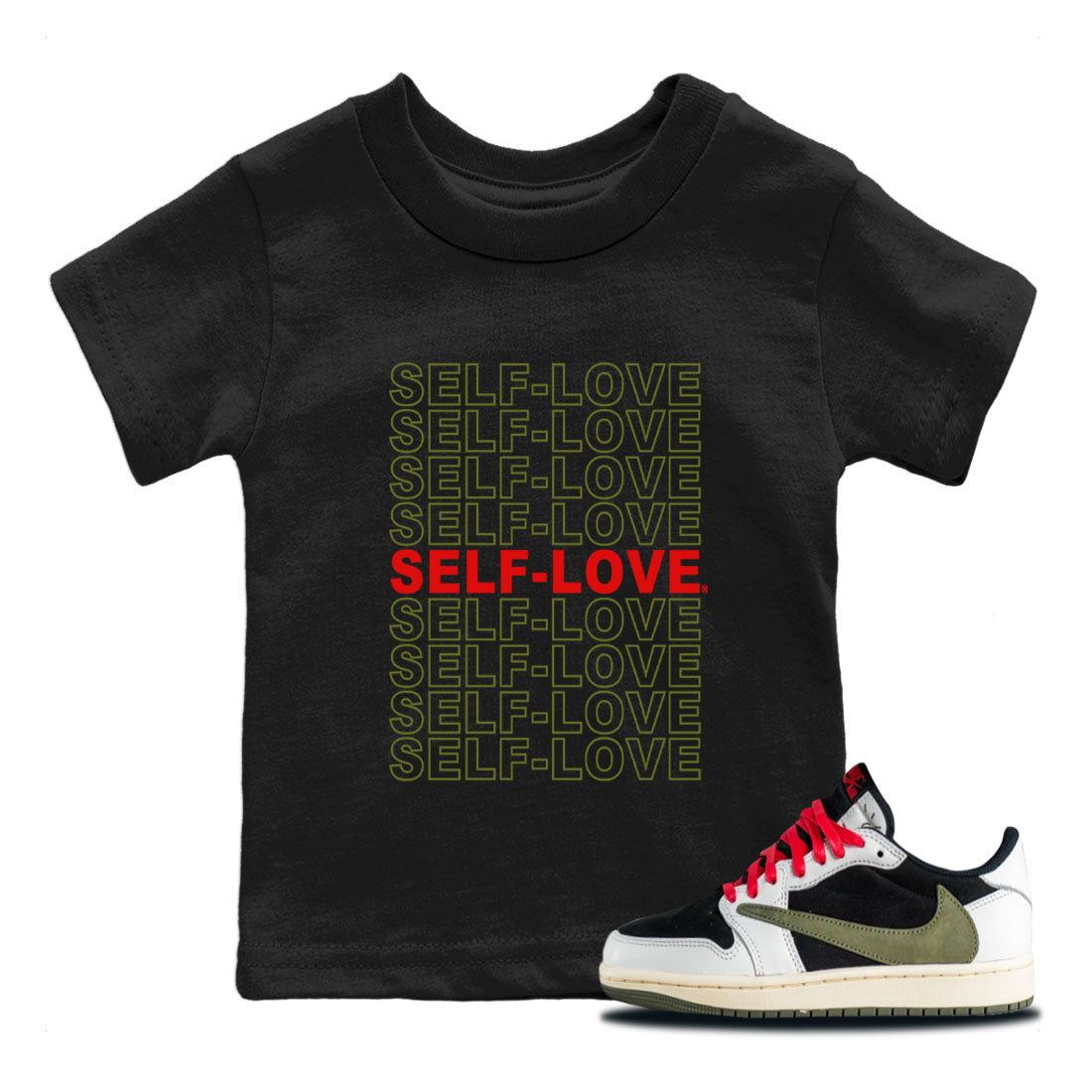 Self Love Kids Tops - Air Jordan 1 Travis Scott Olive