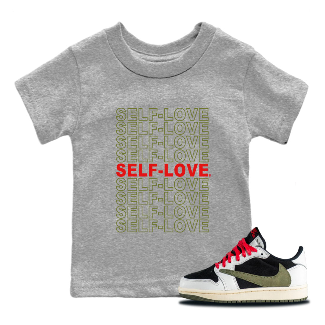 Self Love Kids Tops - Air Jordan 1 Travis Scott Olive