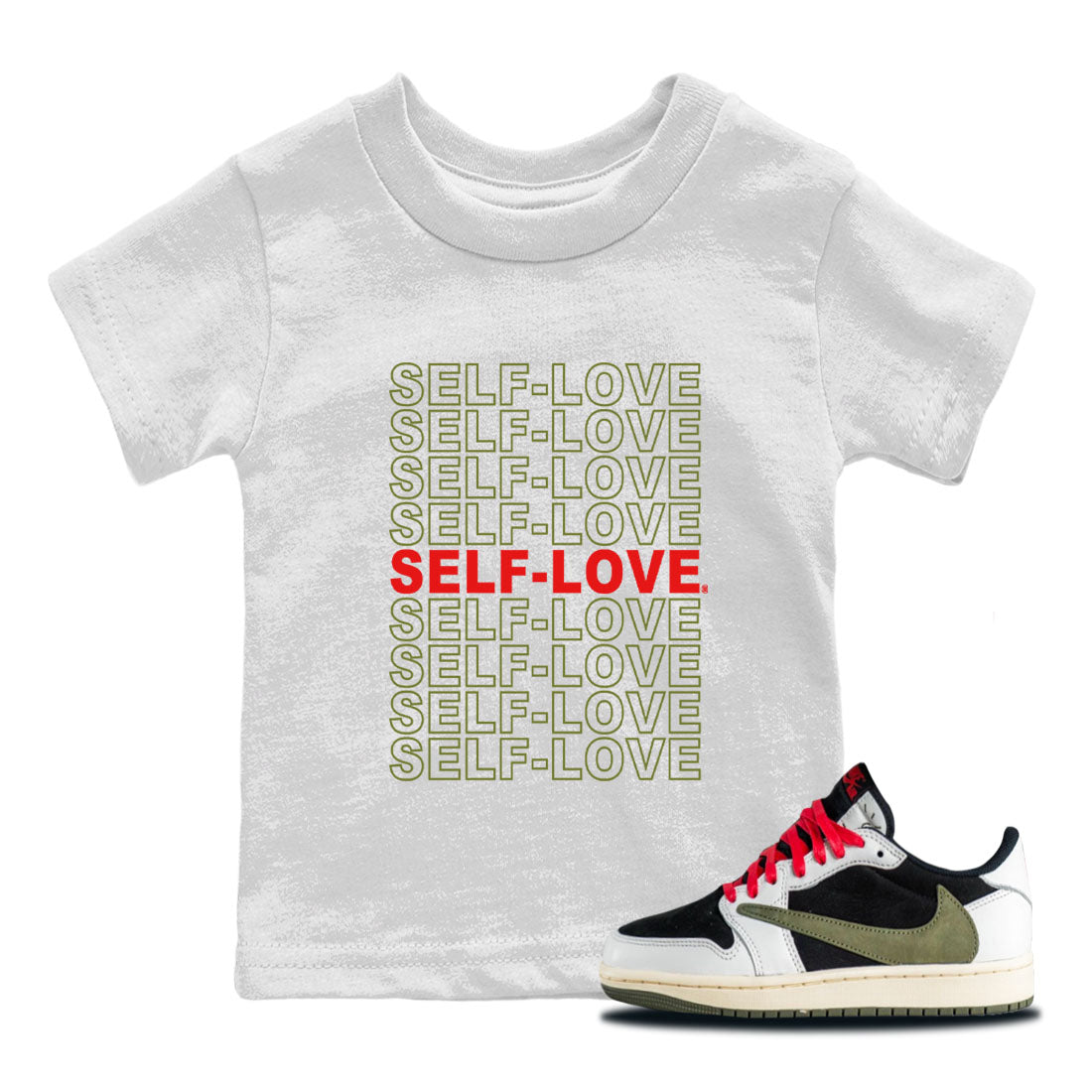 Self Love Kids Tops - Air Jordan 1 Travis Scott Olive