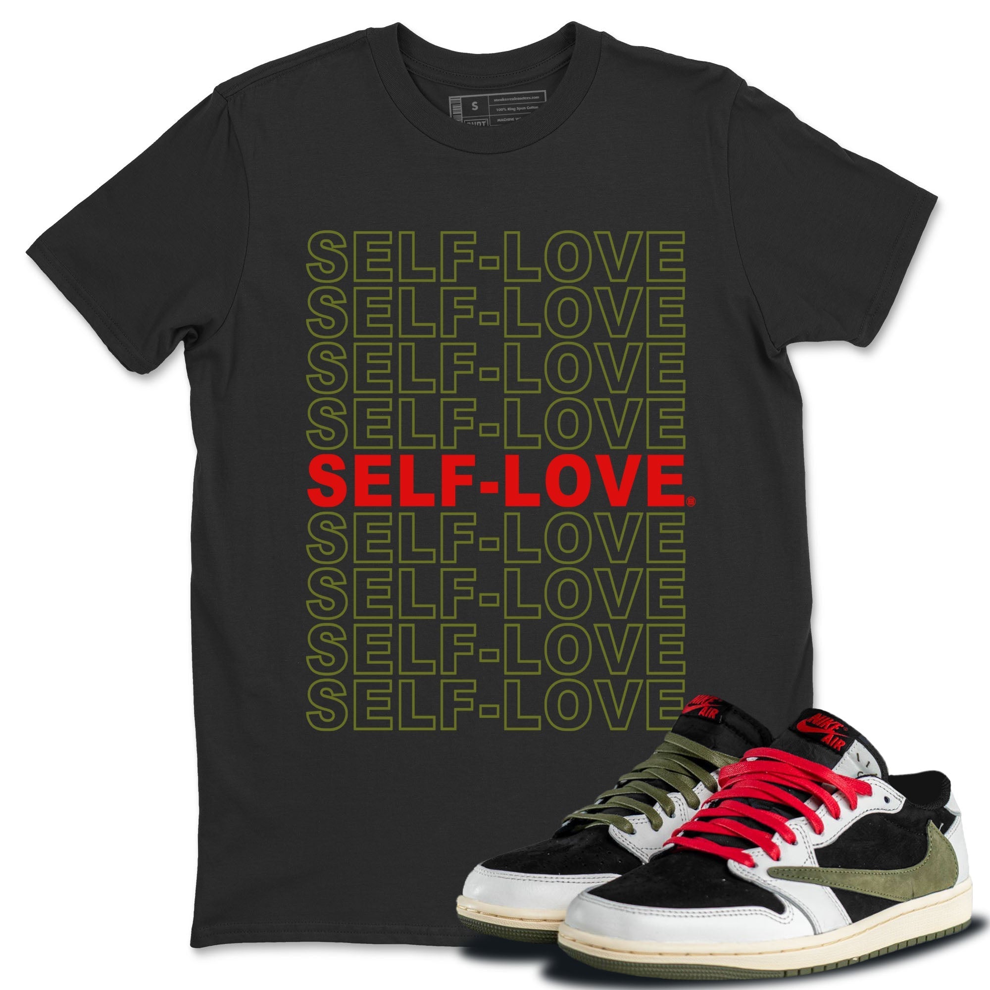 Self Love Unisex Tops - Air Jordan 1 Travis Scott Olive