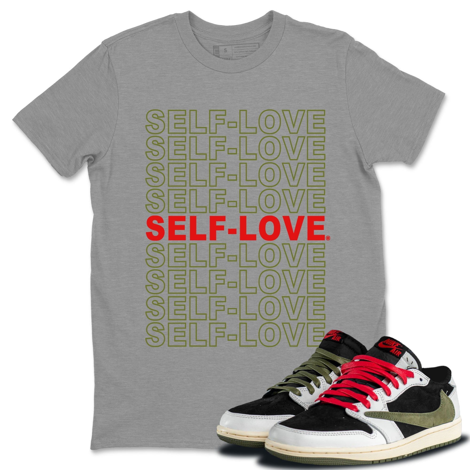Self Love Unisex Tops - Air Jordan 1 Travis Scott Olive