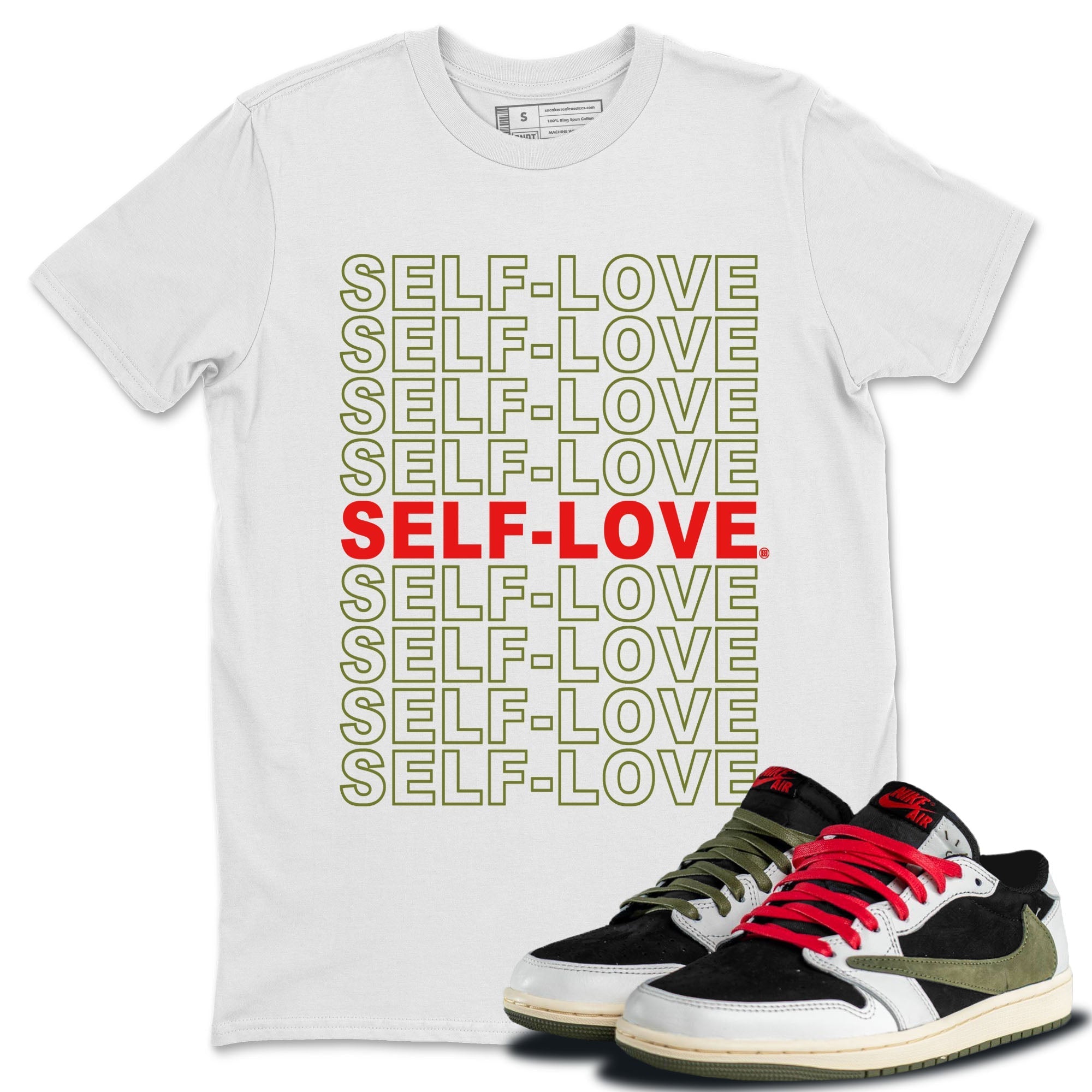 Self Love Unisex Tops - Air Jordan 1 Travis Scott Olive