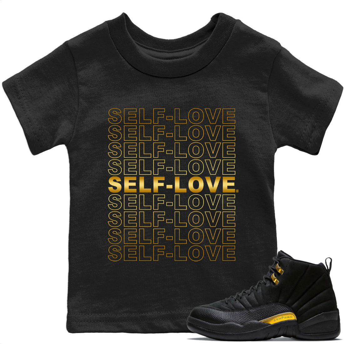Self Love Kids Tops - Air Jordan 12 Black Taxi