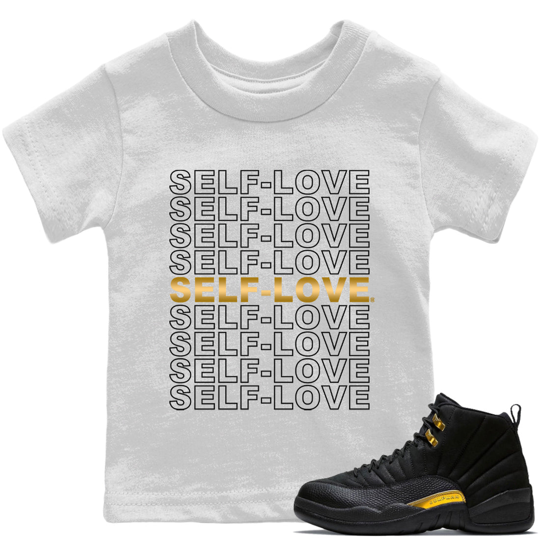 Self Love Kids Tops - Air Jordan 12 Black Taxi
