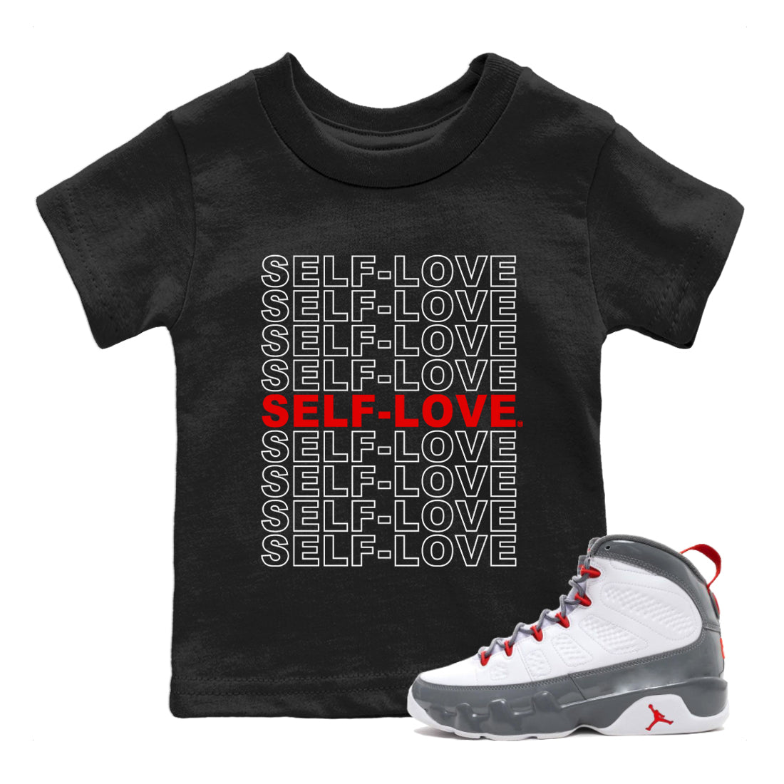 Self Love Kids Tops - Air Jordan 9 Fire Red