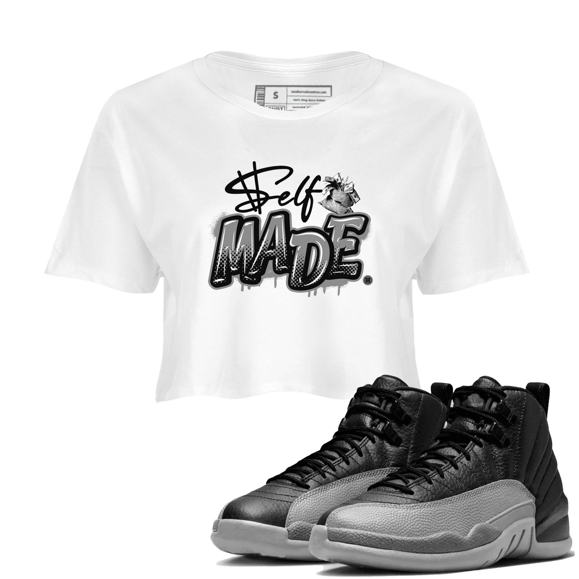 Self Made snkmatch Women's Top - Air Jordan 12 Black Wolf Grey