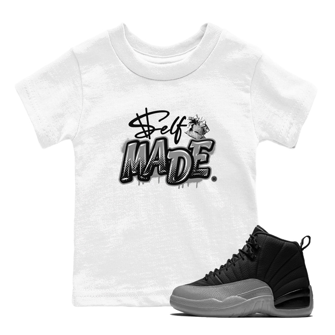 Self Made snkmatch Tees Kids - Air Jordan 12 Black Wolf Grey