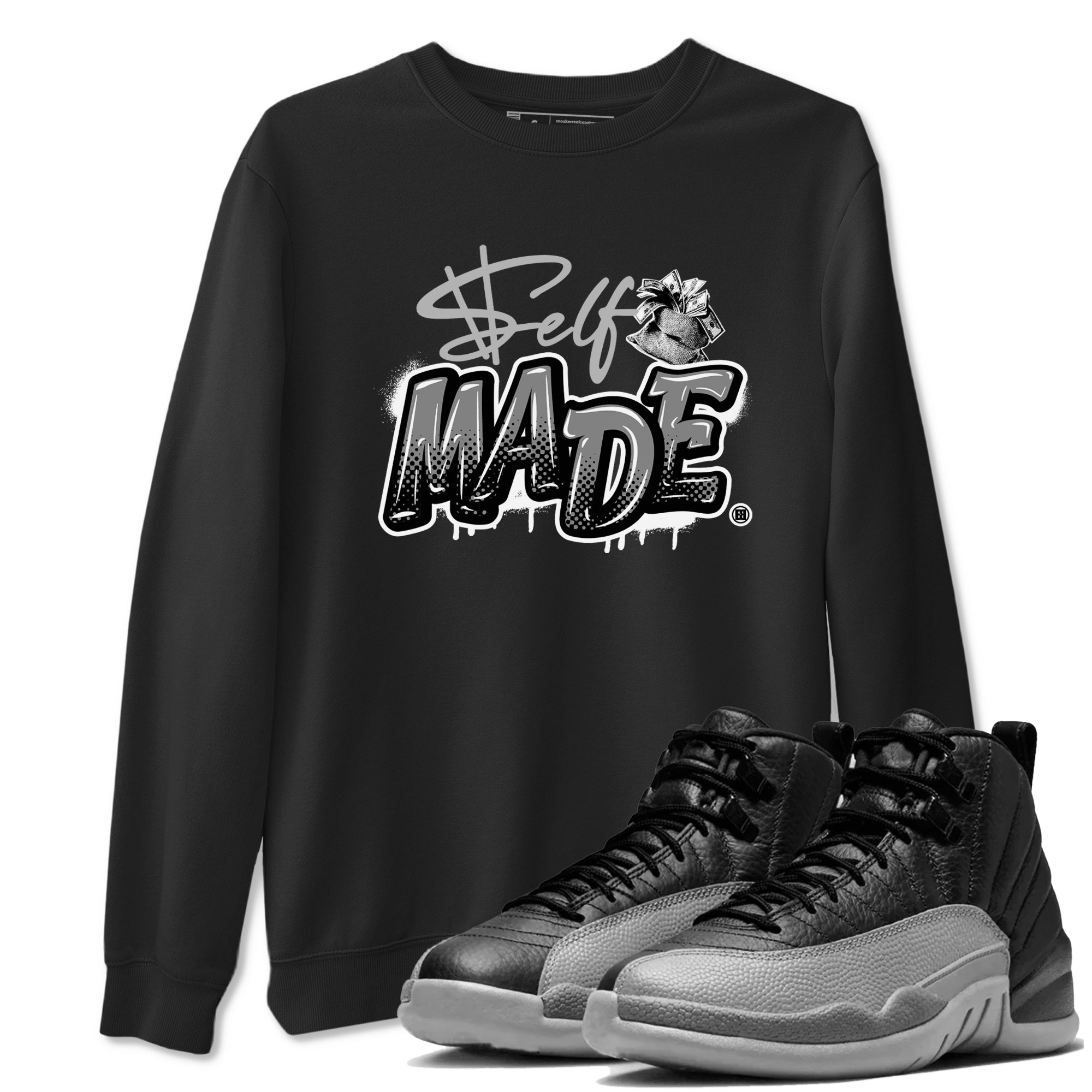 Self Made snkmatch Tees - Air Jordan 12 Black Wolf Grey