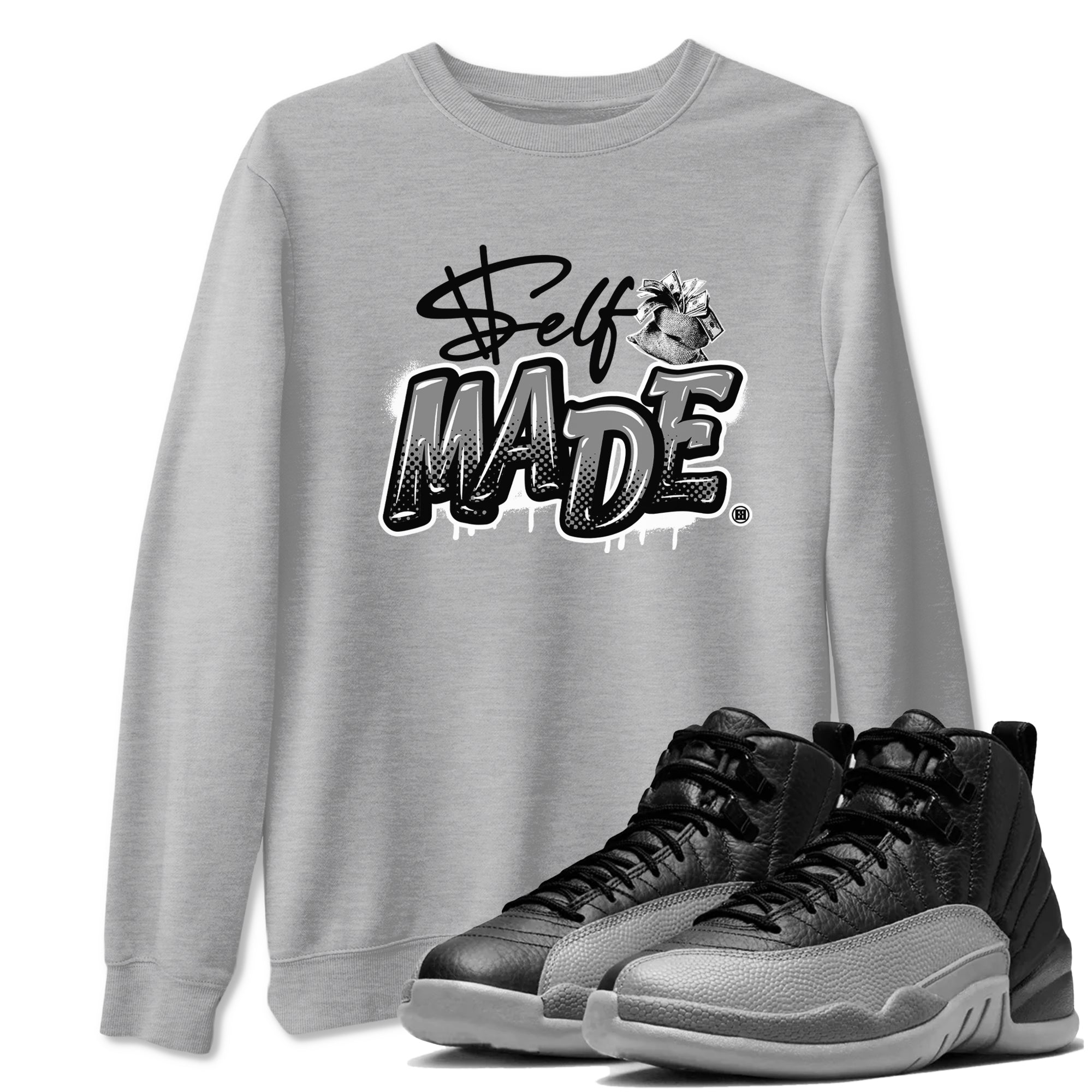 Self Made snkmatch Tees - Air Jordan 12 Black Wolf Grey