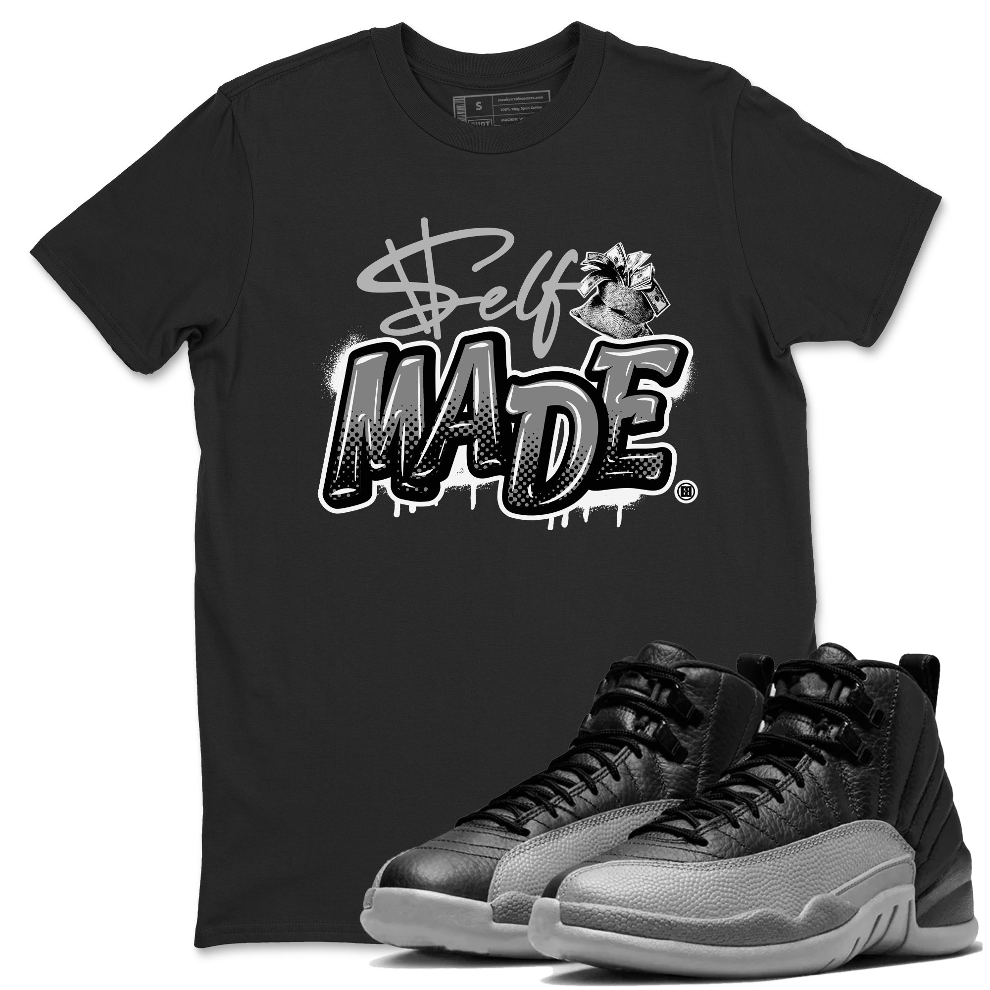 Self Made snkmatch Tees - Air Jordan 12 Black Wolf Grey