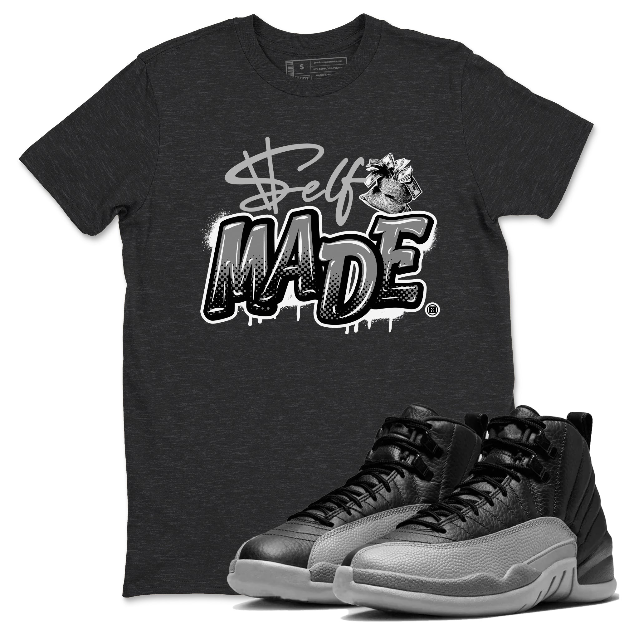 Self Made snkmatch Tees - Air Jordan 12 Black Wolf Grey