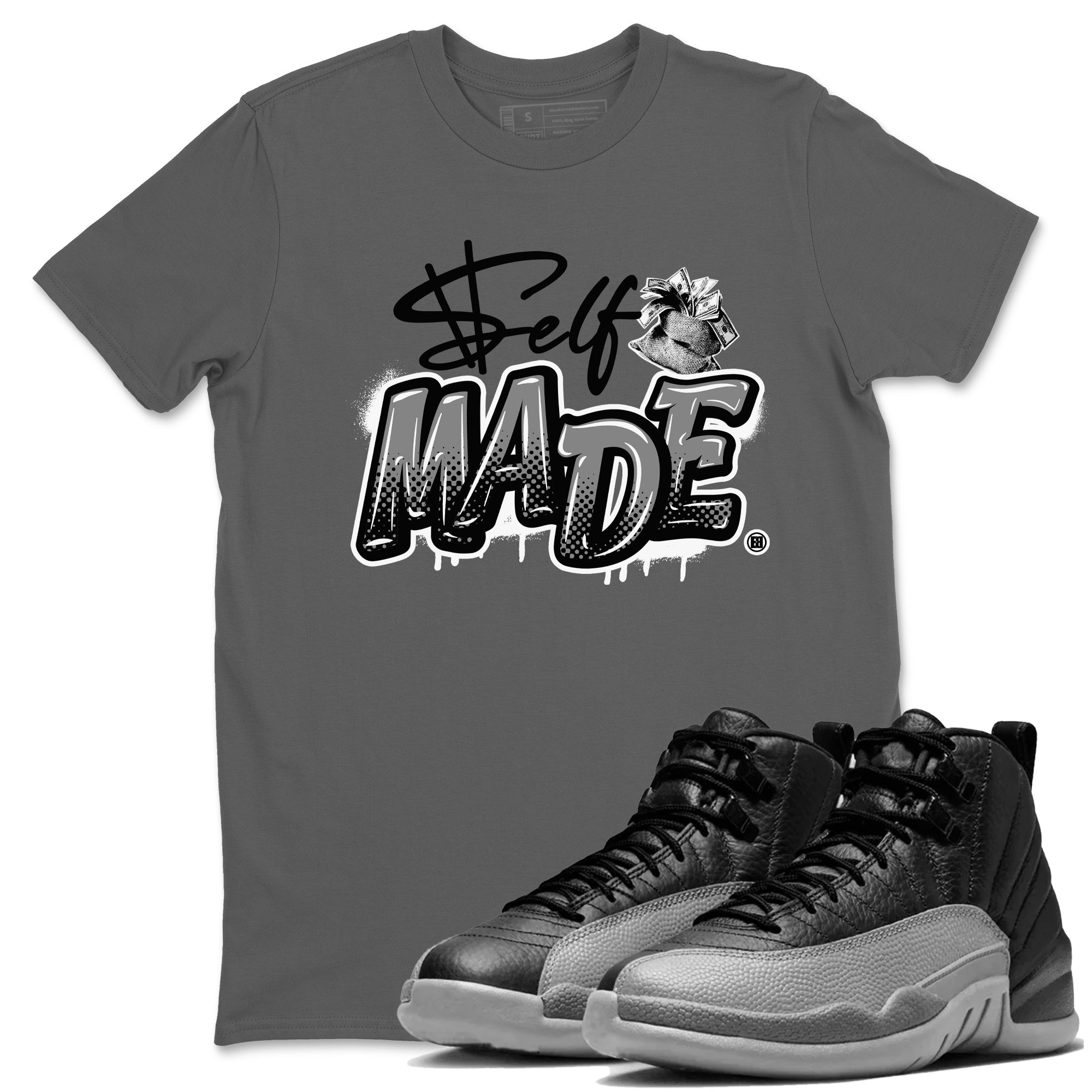 Self Made snkmatch Tees - Air Jordan 12 Black Wolf Grey