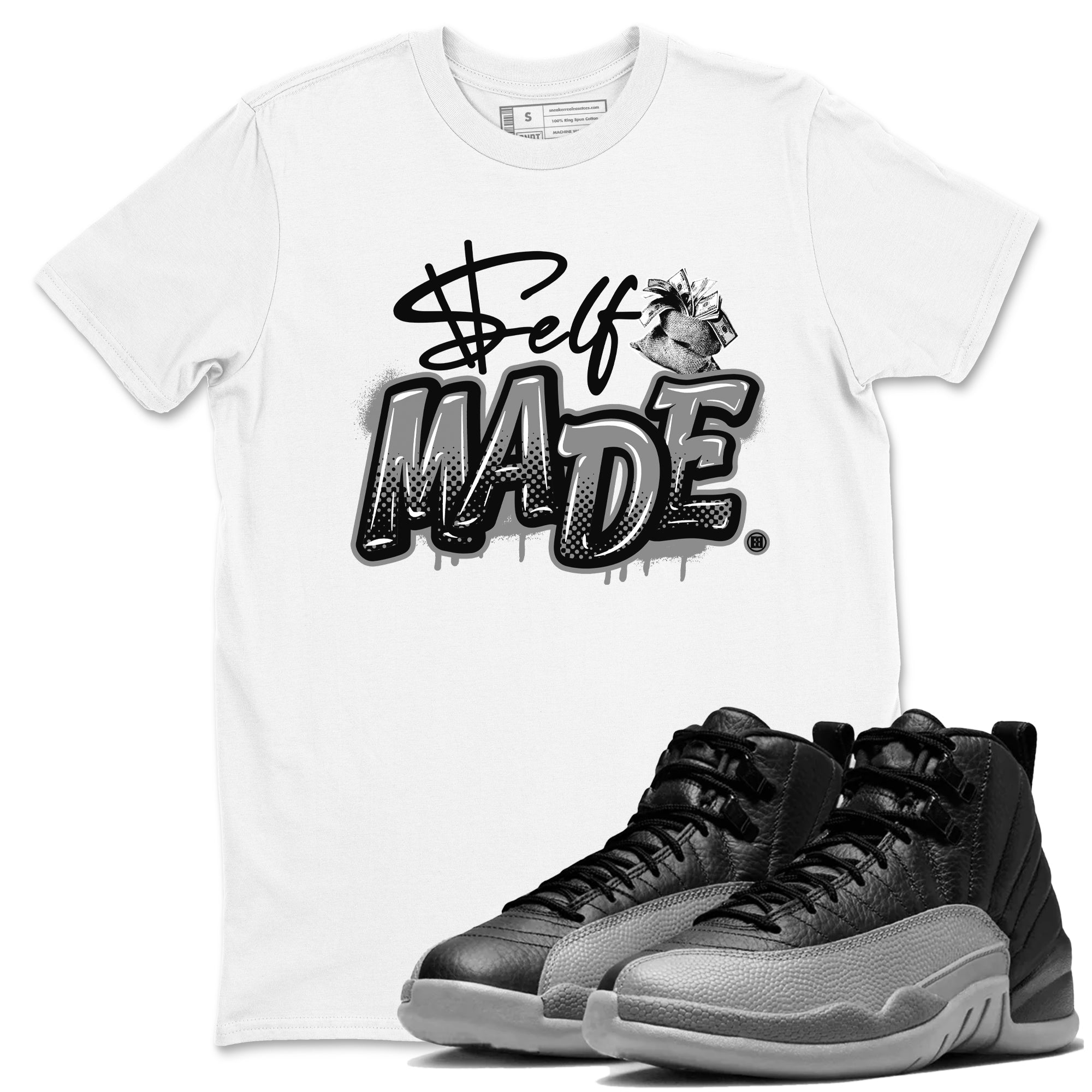 Self Made snkmatch Tees - Air Jordan 12 Black Wolf Grey