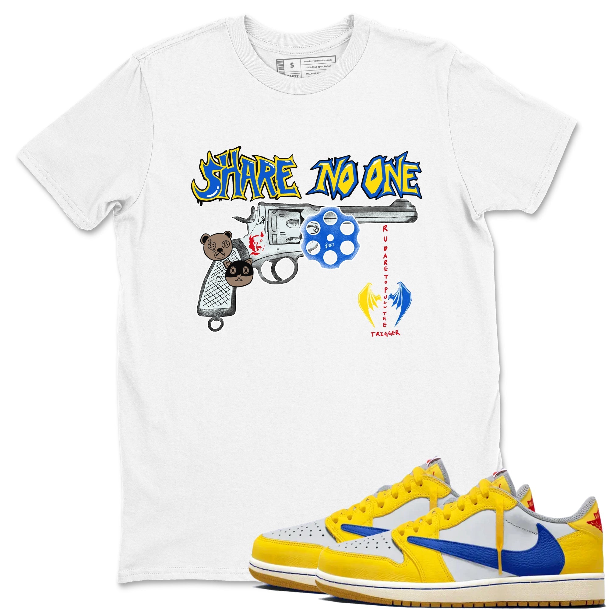 Share No One snkmatch Tees - Air Jordan 1 Travis Scott Canary