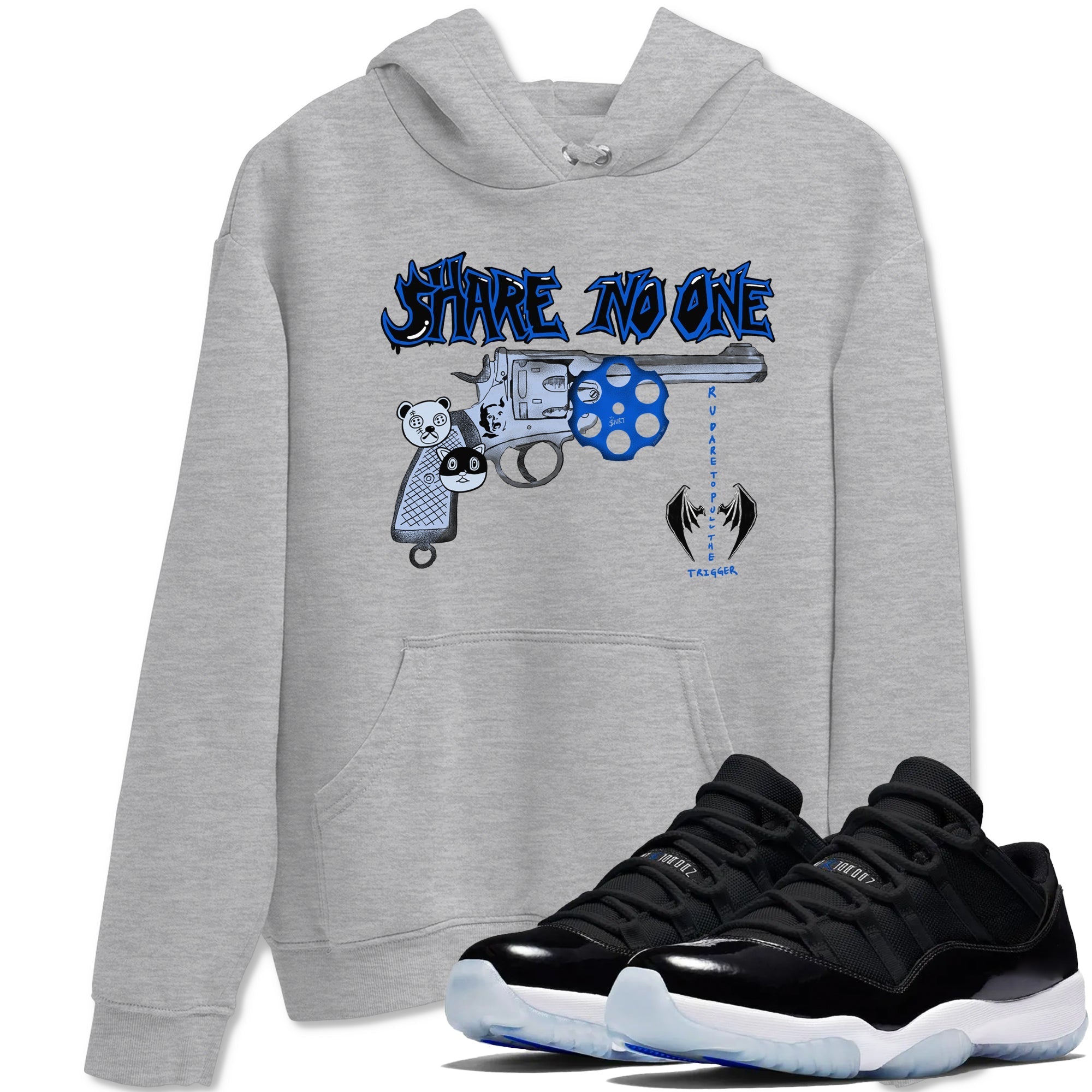 Share No One snkmatch Tees - Air Jordan 11 Black and Varsity Royal