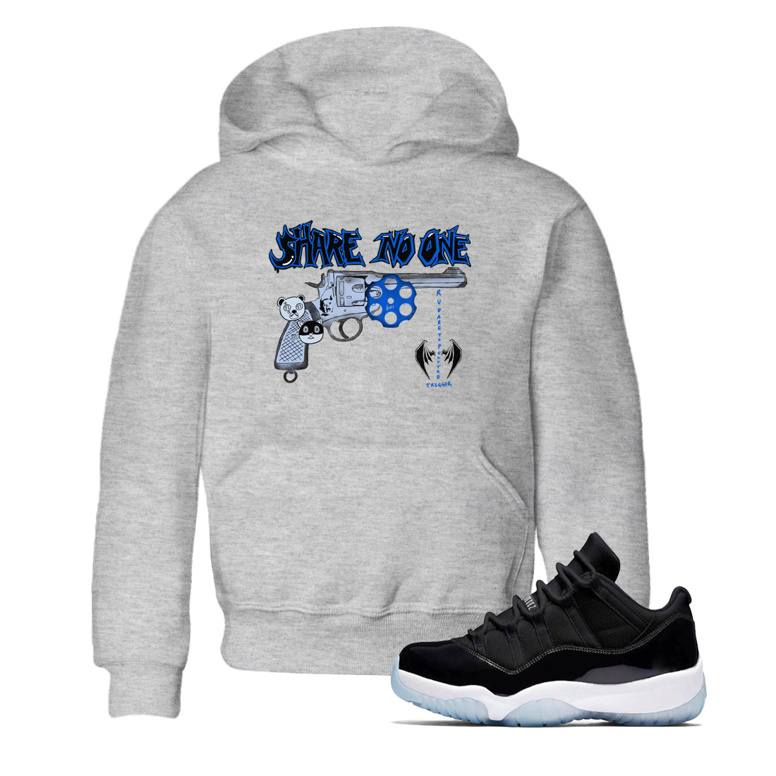Share No One snkmatch Tees Kids - Air Jordan 11 Black and Varsity Royal