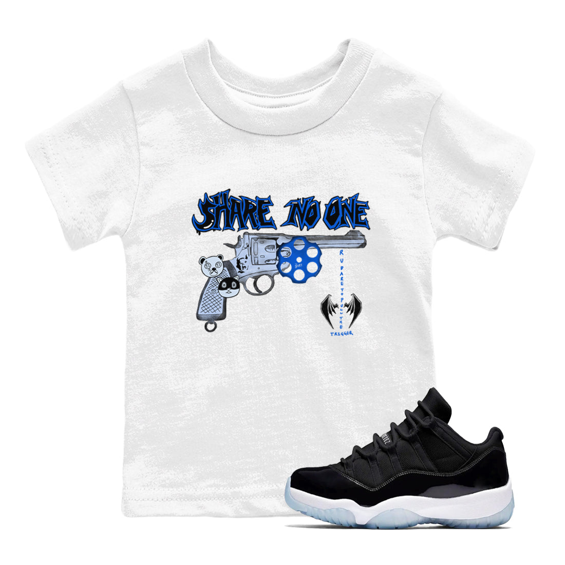 Share No One snkmatch Tees Kids - Air Jordan 11 Black and Varsity Royal