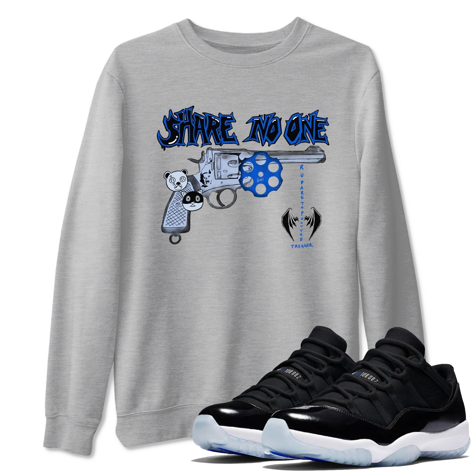 Share No One snkmatch Tees - Air Jordan 11 Black and Varsity Royal