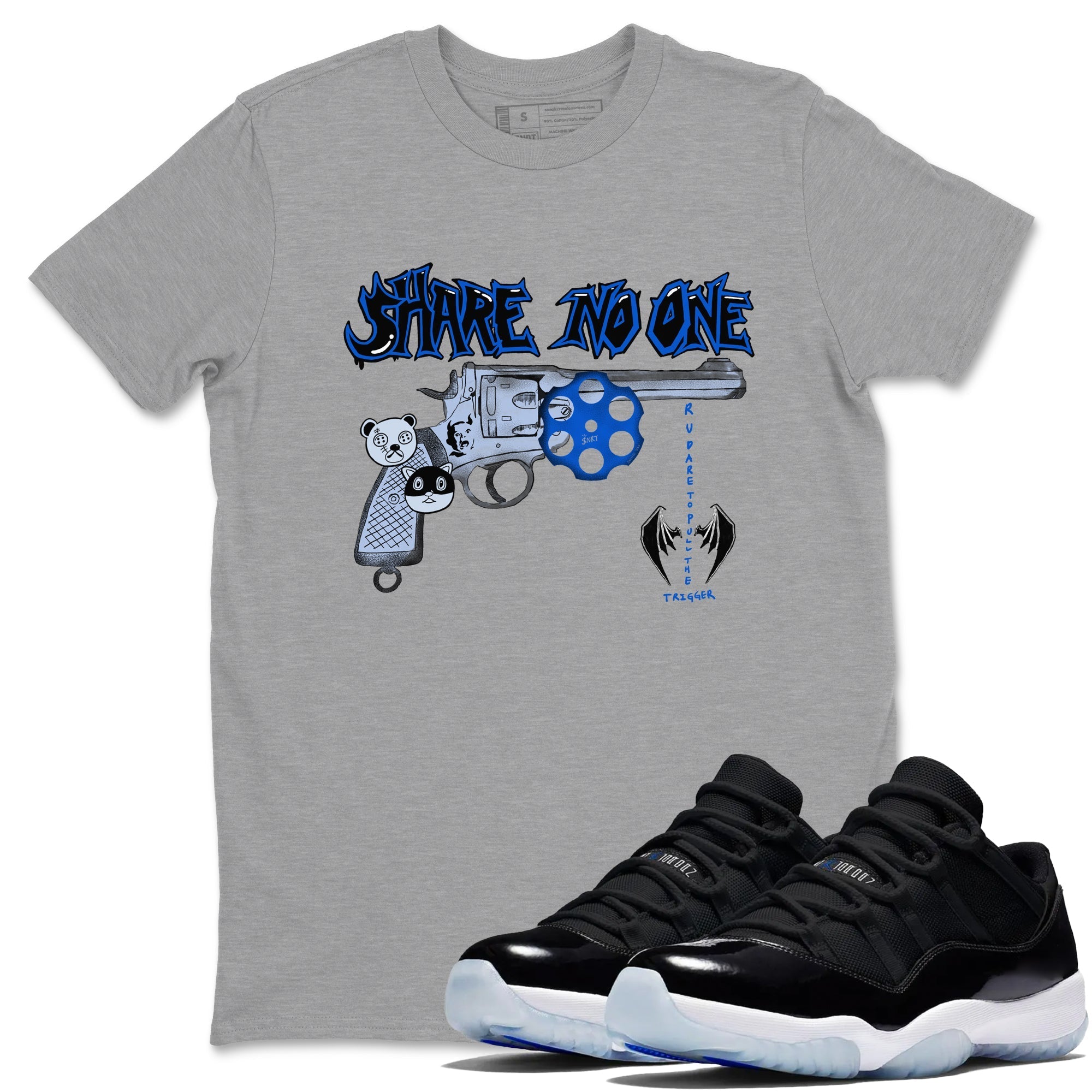 Share No One snkmatch Tees - Air Jordan 11 Black and Varsity Royal