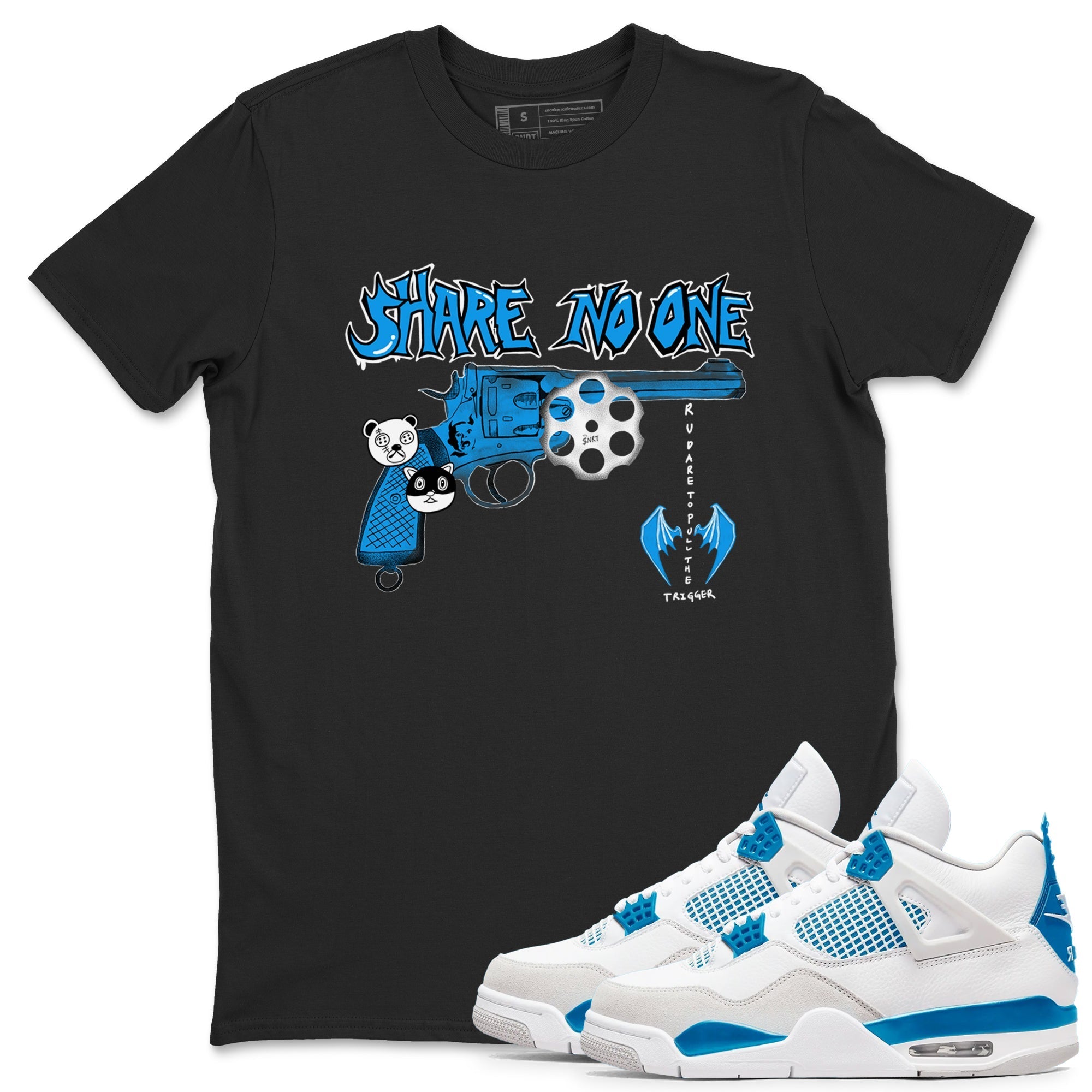 Share No One snkmatch Tees - Air Jordan 4 Military Blue