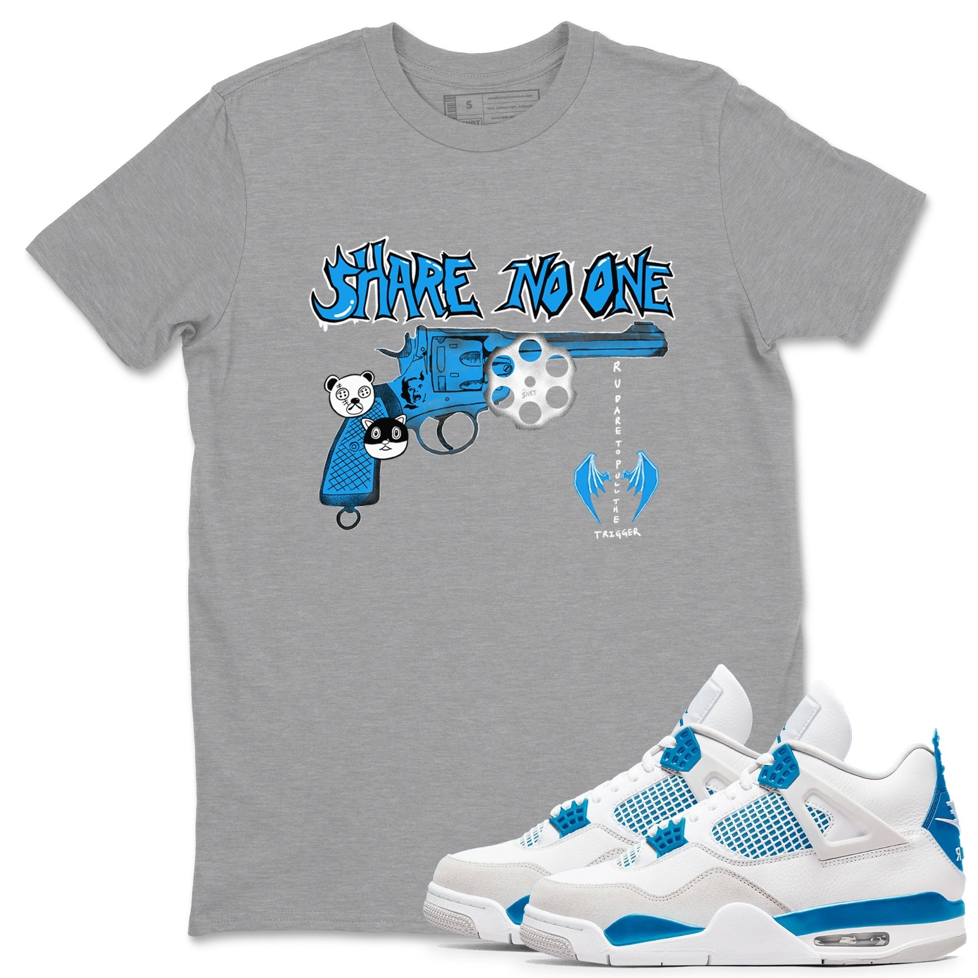 Share No One snkmatch Tees - Air Jordan 4 Military Blue