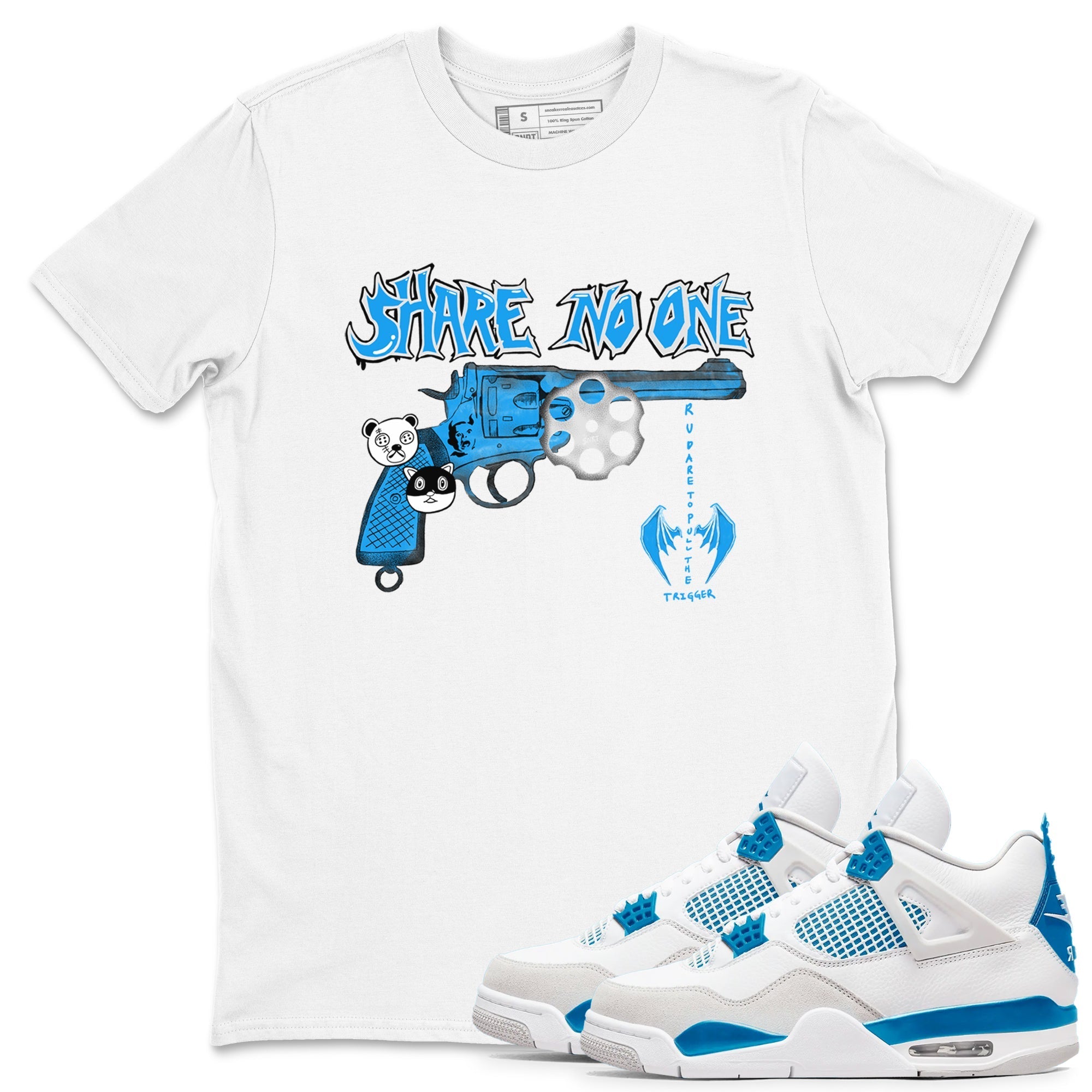 Share No One snkmatch Tees - Air Jordan 4 Military Blue