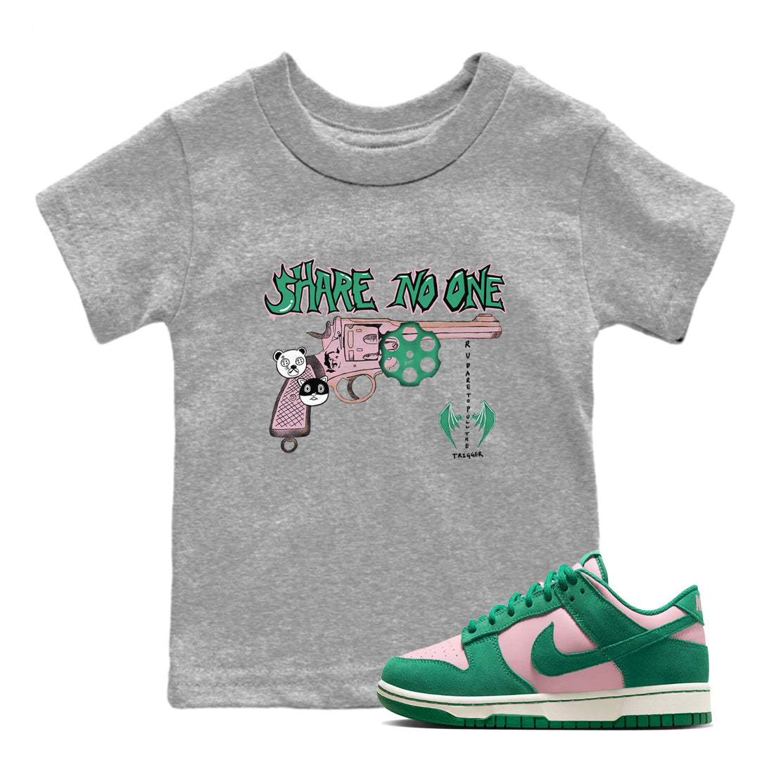 Share No One snkmatch Tees Kids - Dunk Medium Soft Pink Malachite