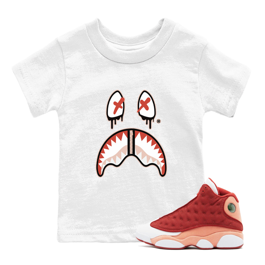 Shark Face snkmatch Tees Kids - Air Jordan 13 Dune Red