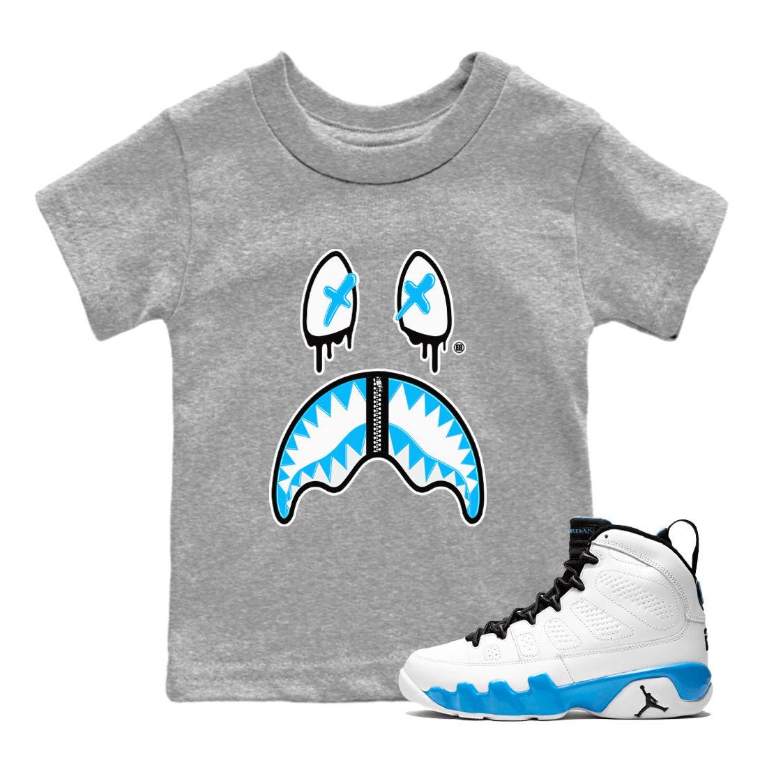 Shark Face snkmatch Tees Kids - Air Jordan 9 Powder Blue