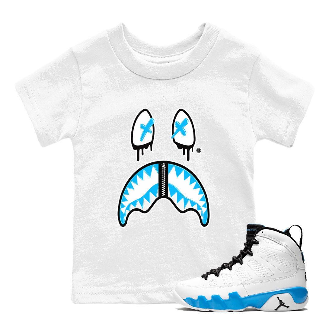 Shark Face snkmatch Tees Kids - Air Jordan 9 Powder Blue