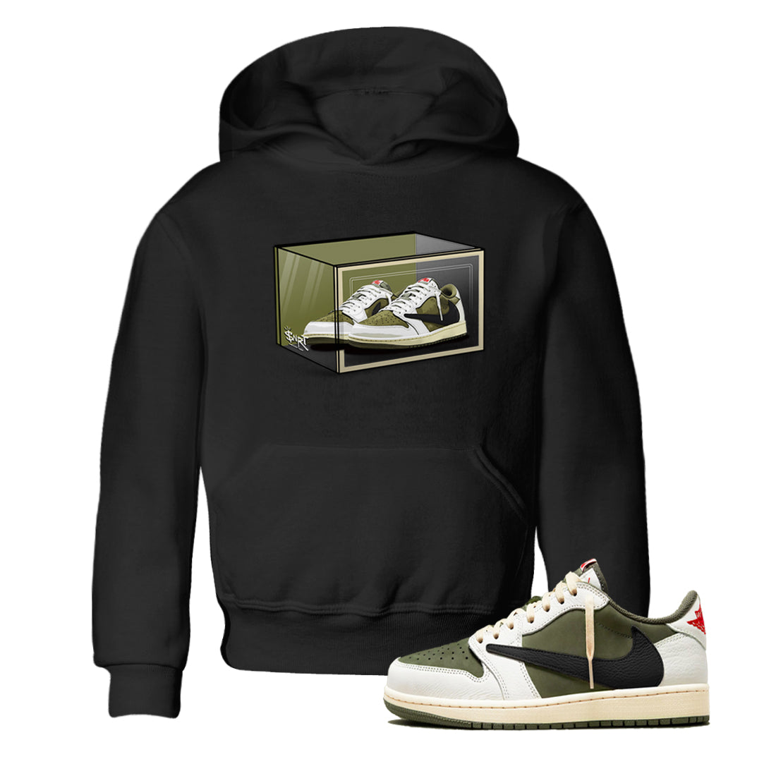 Shoe Box snkmatch Tees Kids - Air Jordan 1 Travis Scott Medium Olive