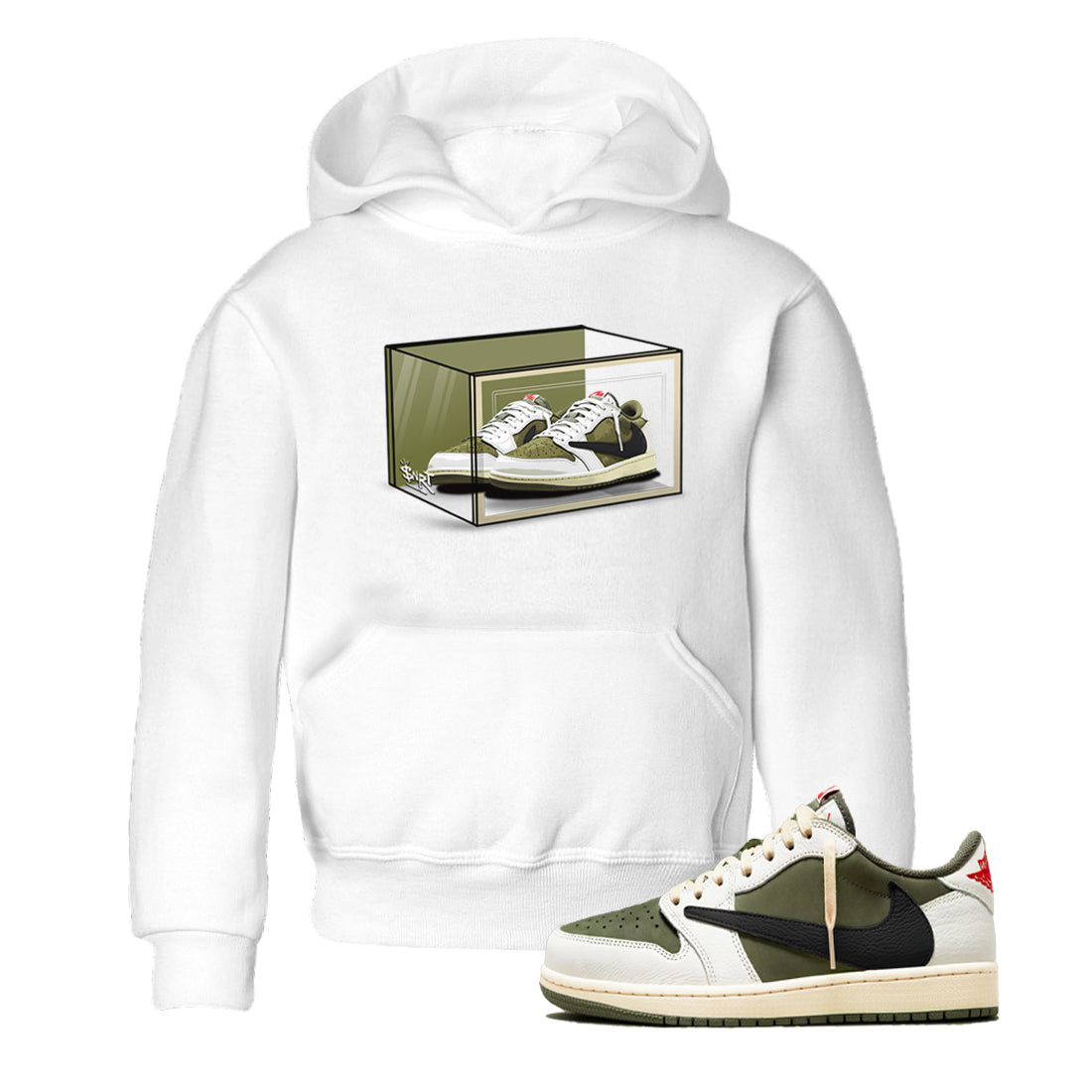 Shoe Box snkmatch Tees Kids - Air Jordan 1 Travis Scott Medium Olive