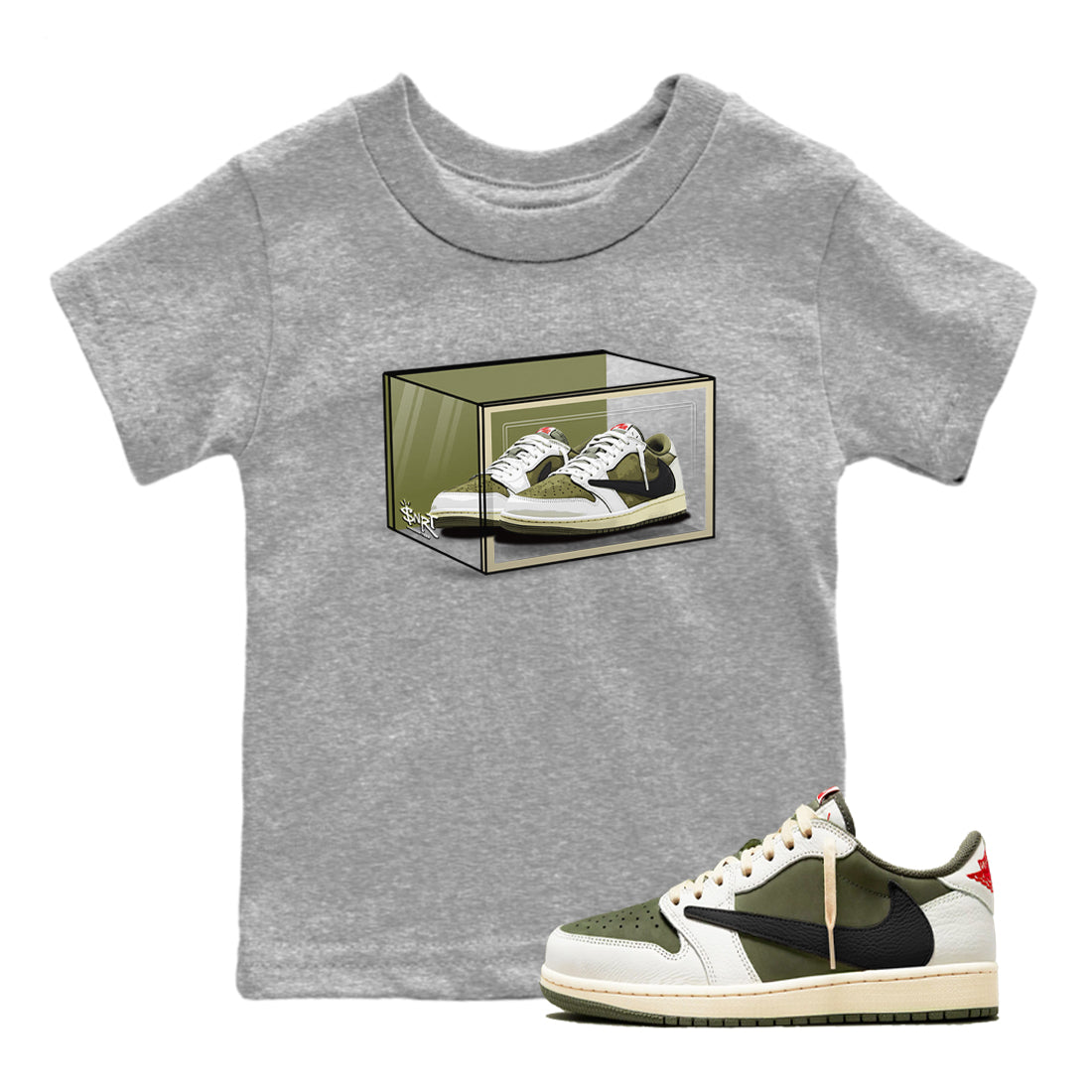 Shoe Box snkmatch Tees Kids - Air Jordan 1 Travis Scott Medium Olive