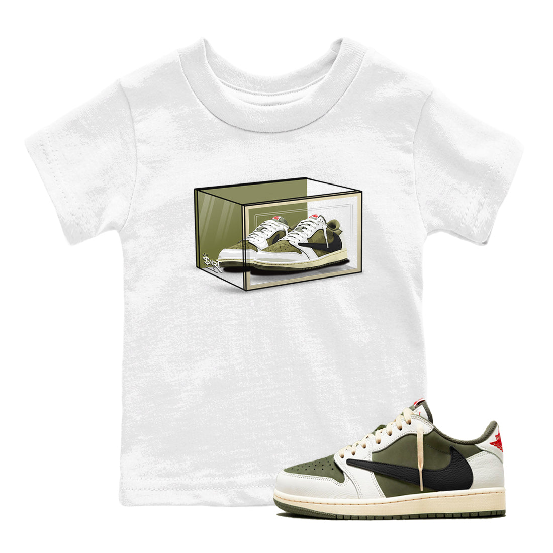 Shoe Box snkmatch Tees Kids - Air Jordan 1 Travis Scott Medium Olive
