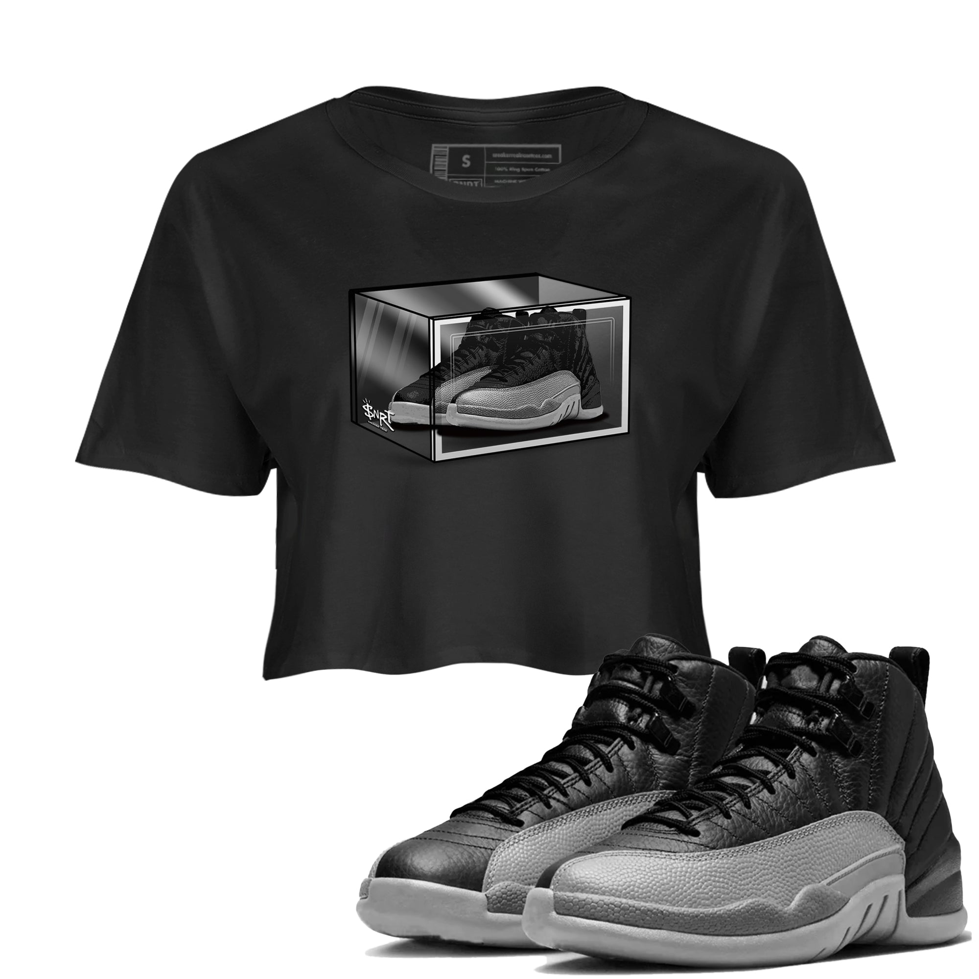 Shoe Box snkmatch Women's Top - Air Jordan 12 Black Wolf Grey