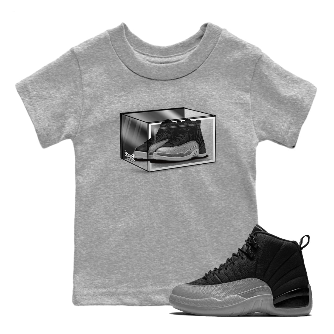 Shoe Box snkmatch Tees Kids - Air Jordan 12 Black Wolf Grey