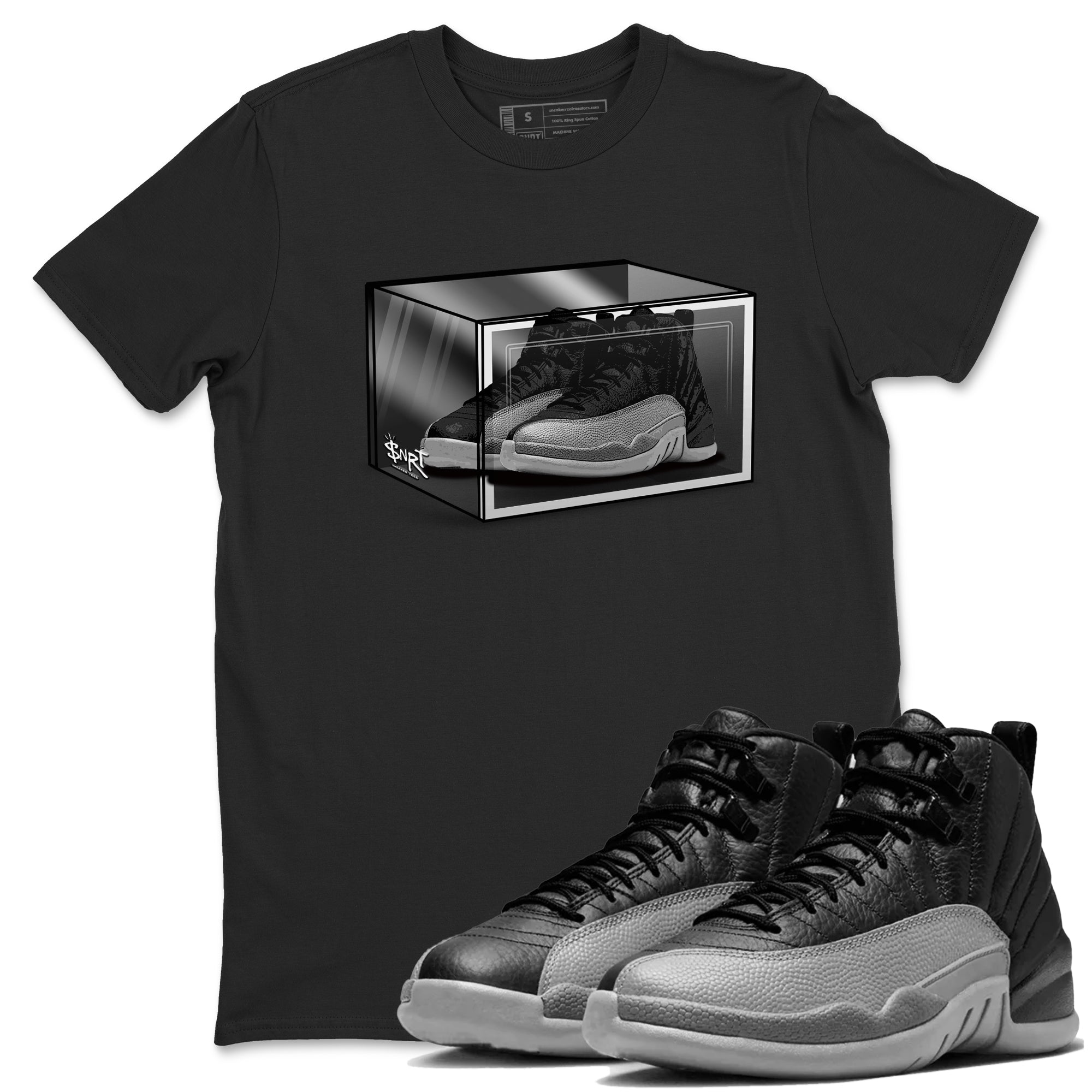 Shoe Box snkmatch Tees - Air Jordan 12 Black Wolf Grey