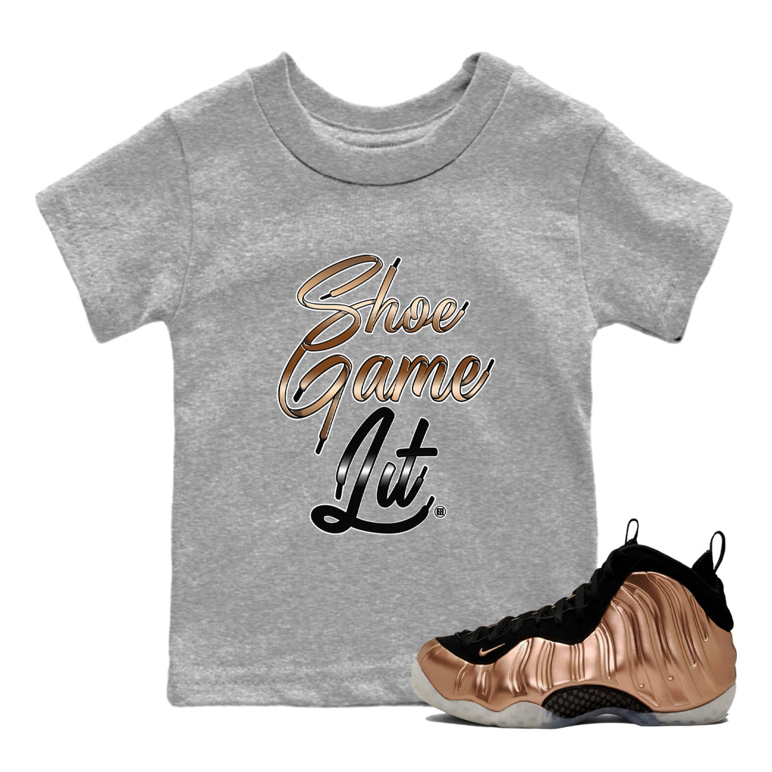 Shoe Game Lit Shoe Lace snkmatch Tees Kids - Air Foamposite One Metallic Copper