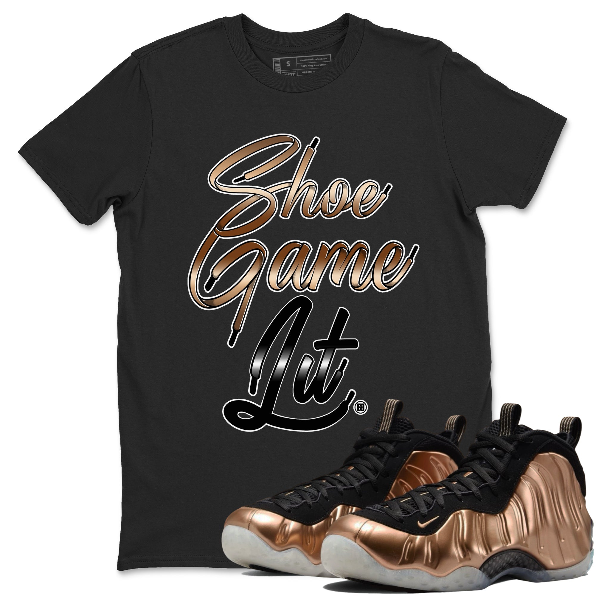 Shoe Game Lit Shoe Lace snkmatch Tees - Air Foamposite One Metallic Copper
