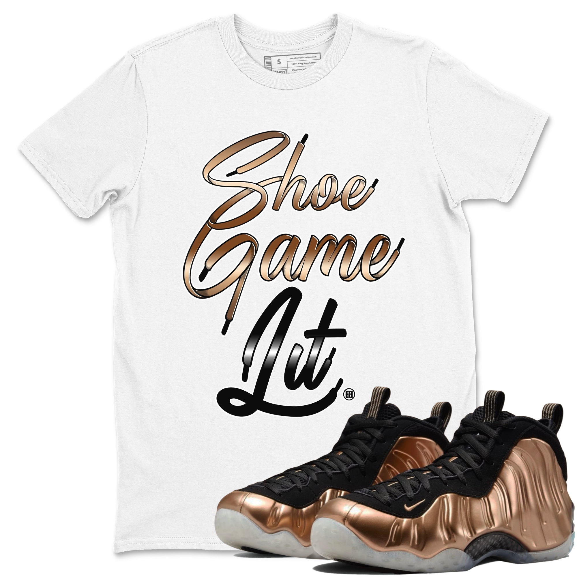 Shoe Game Lit Shoe Lace snkmatch Tees - Air Foamposite One Metallic Copper
