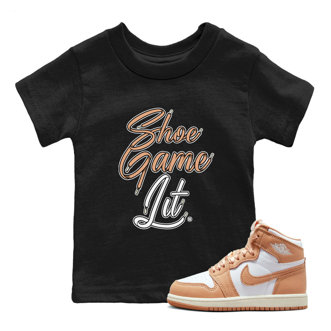 Shoe Game Lit Shoe Lace snkmatch Tee Kids - Air Jordan 1 Praline