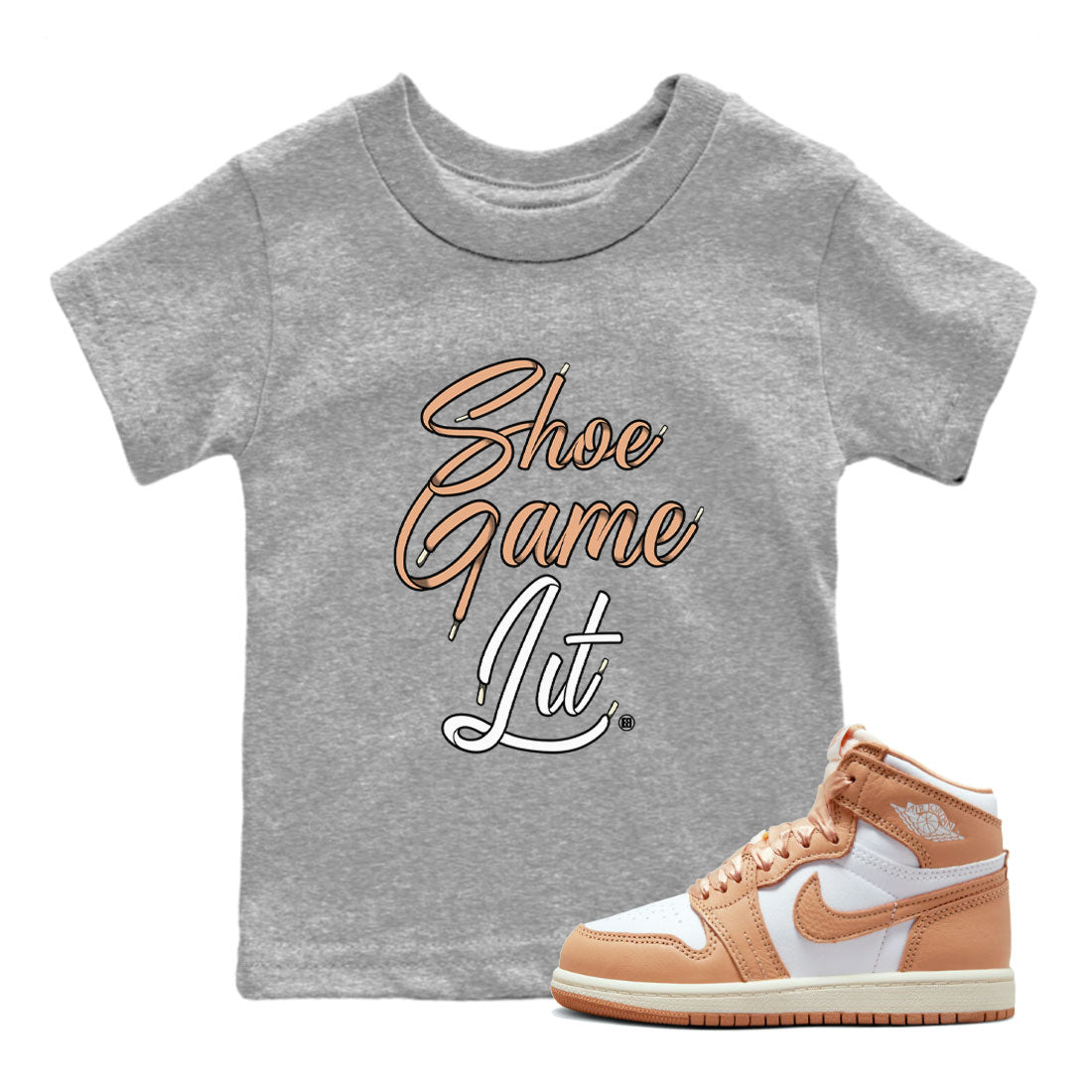 Shoe Game Lit Shoe Lace snkmatch Tee Kids - Air Jordan 1 Praline
