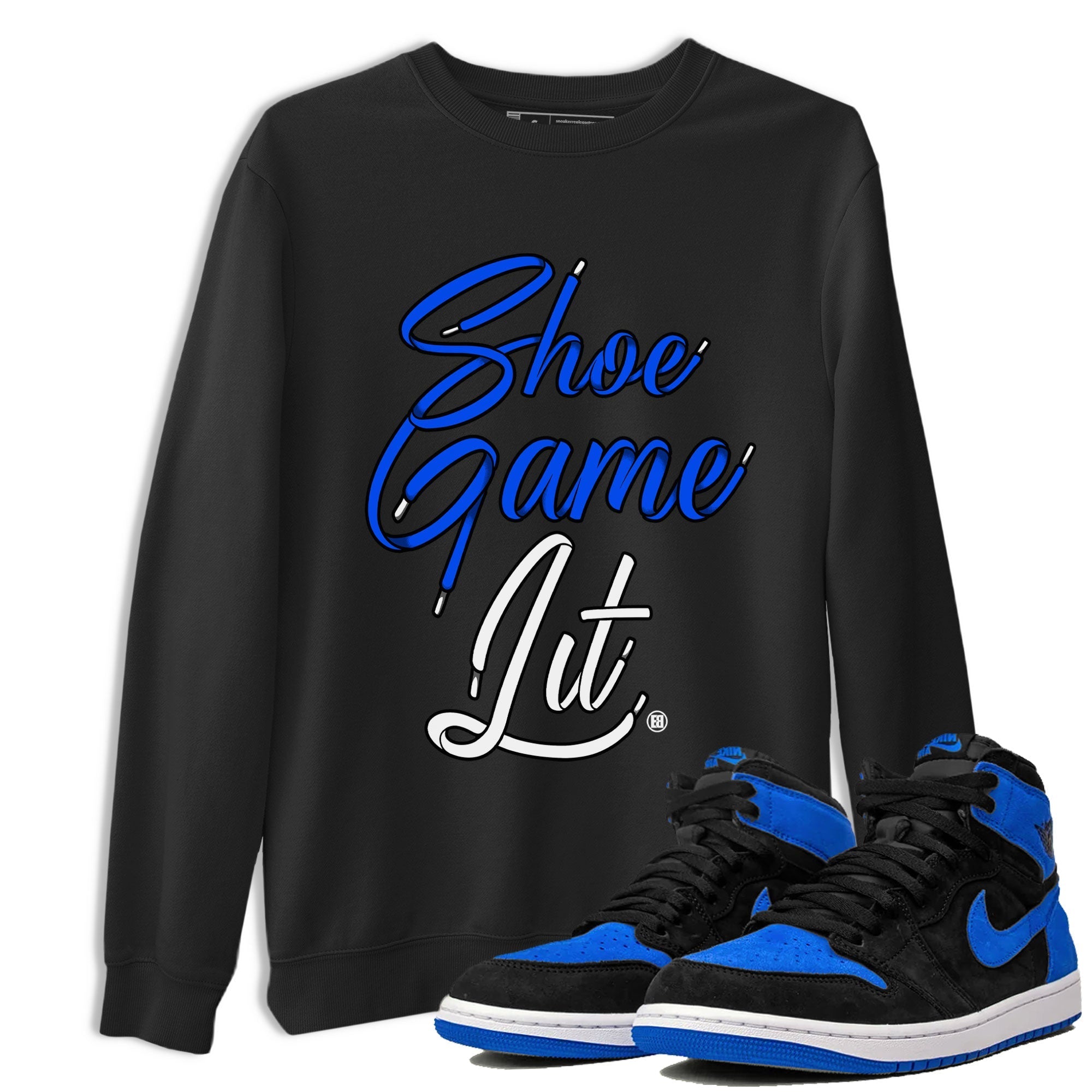 Shoe Game Lit Shoe Lace snkmatch Tee - Air Jordan 1 Royal Reimagined