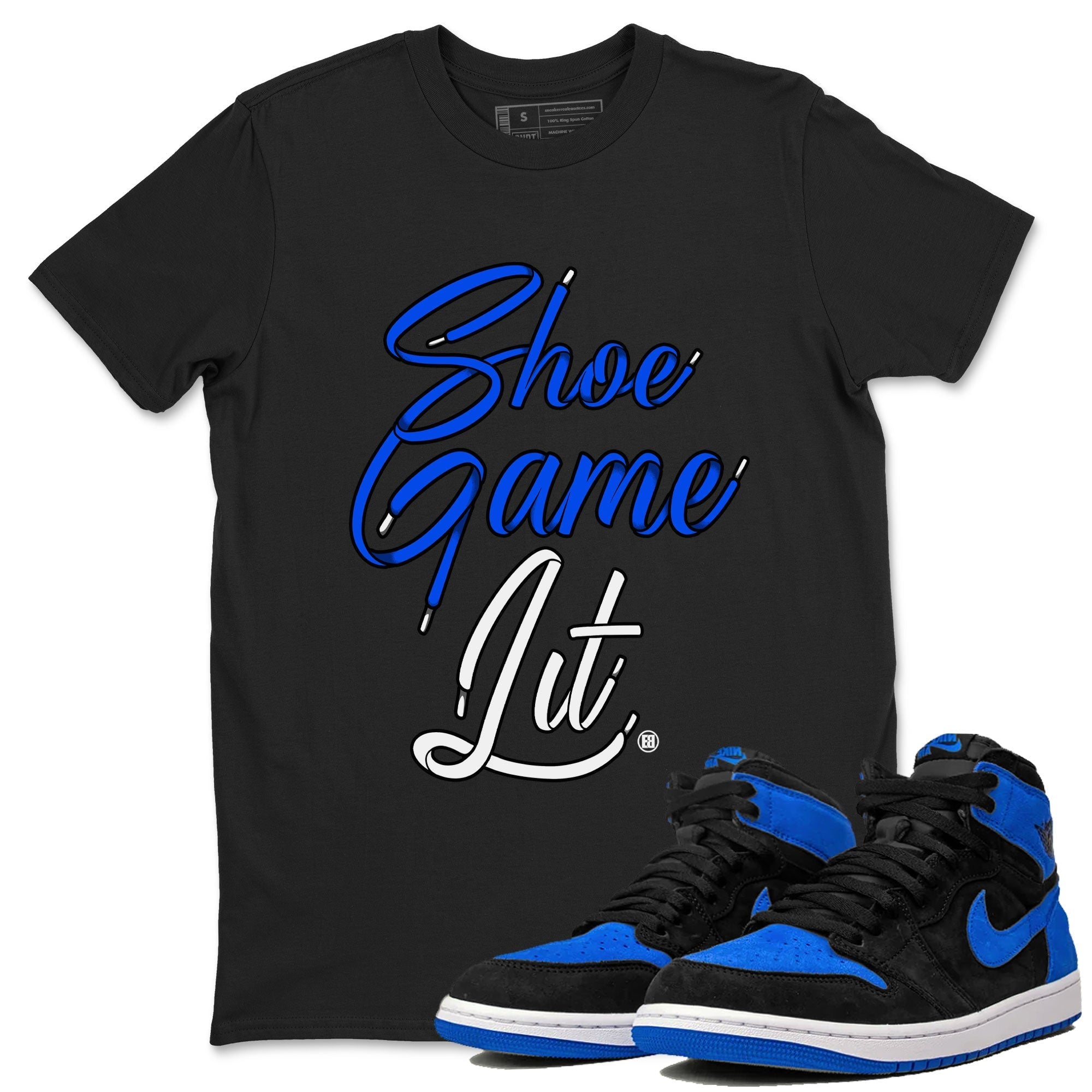 Shoe Game Lit Shoe Lace snkmatch Tee - Air Jordan 1 Royal Reimagined